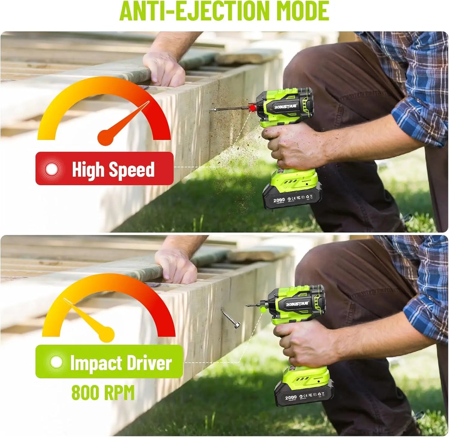 Robustrue Electric Screwdriver 21V 1/4" Hex Cordless Impact Driver 230N.m Brushless Impact Driver Drill Set with 2.0 Ah Battery Variable Speed