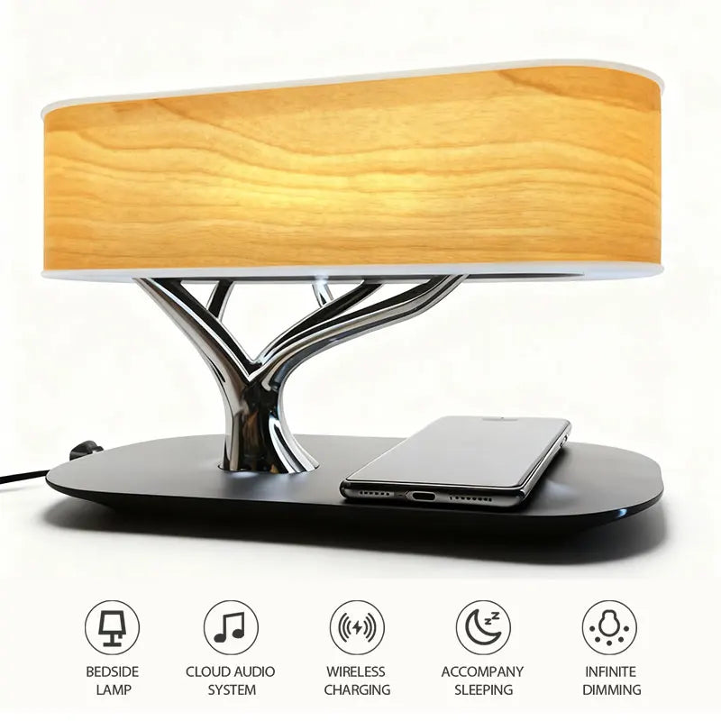 Wireless charging speaker, ambient light, adjustable brightness, touch control bedside lamp for bedroom, night light, table lamp