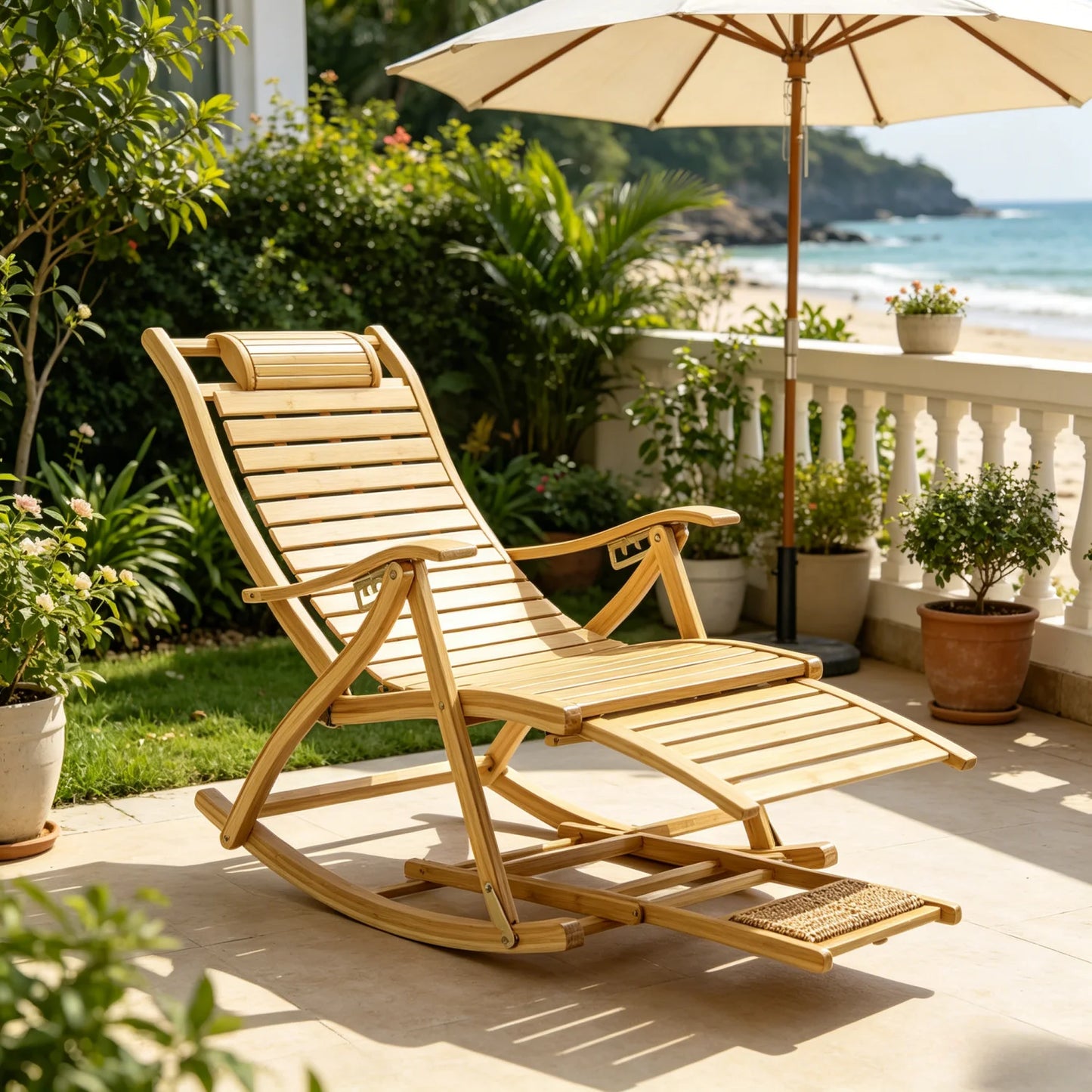 Folding Bamboo Rocking Chair for Indoor Outdoor Living