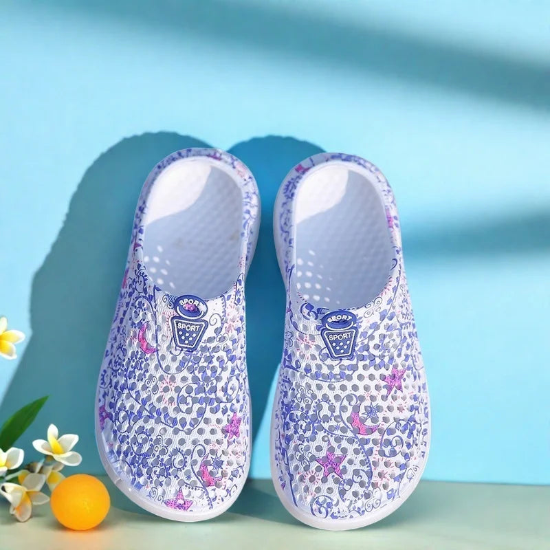 Women's Lightweight Garden Shoes Star Print Slip-On Half Slippers Indoor Outdoor Home Slippers Comfortable Beach Sandals