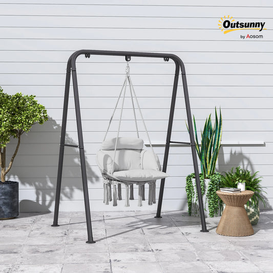 None Gray Outdoor Hanging Hammock Chair With Macrame Cushion