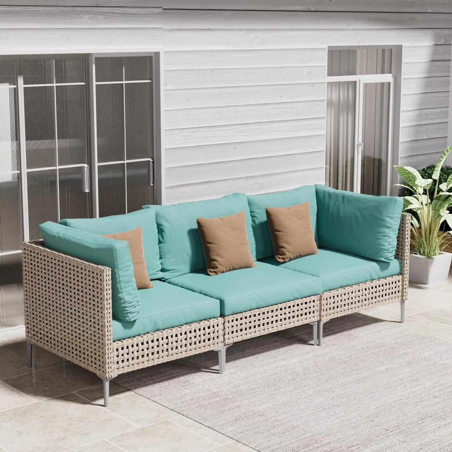 Boho Outdoor Conversation Set All Weather Wicker Sectional Sofa Cushions