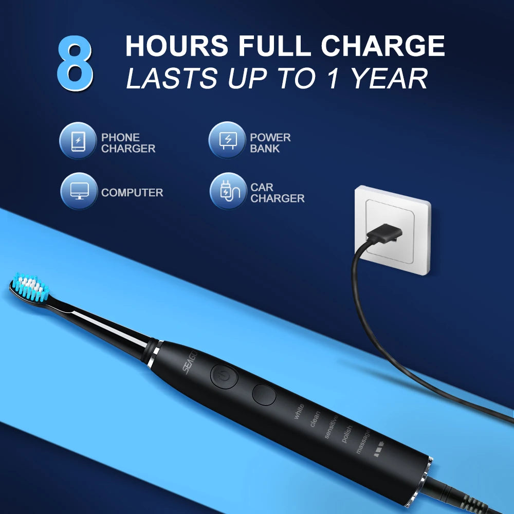 Seago Sonic Electric Toothbrush With 5 Modes And 5 Heads Travel Box
