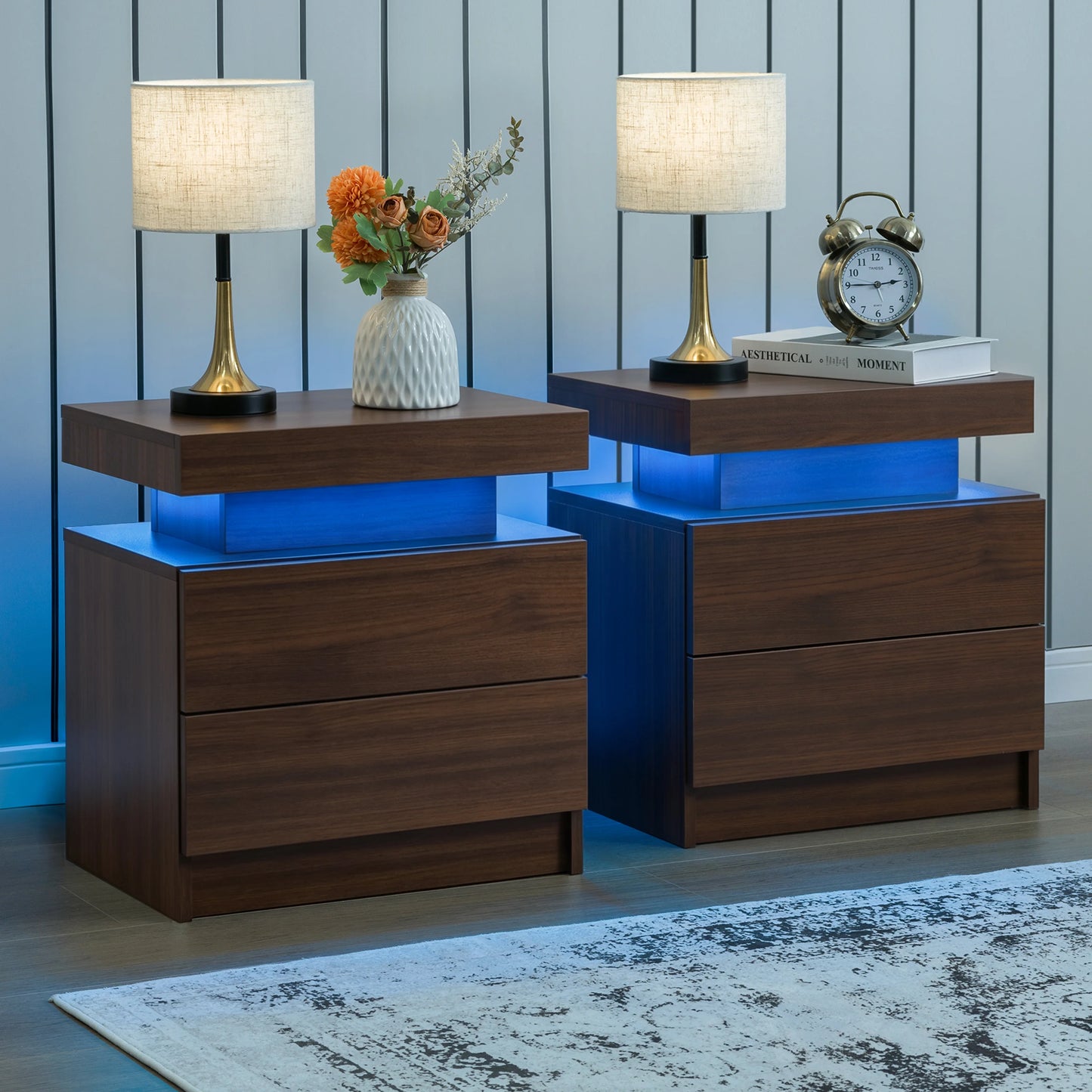 Cubehom Modern Morocco Base LED Nightstand Set Of 2