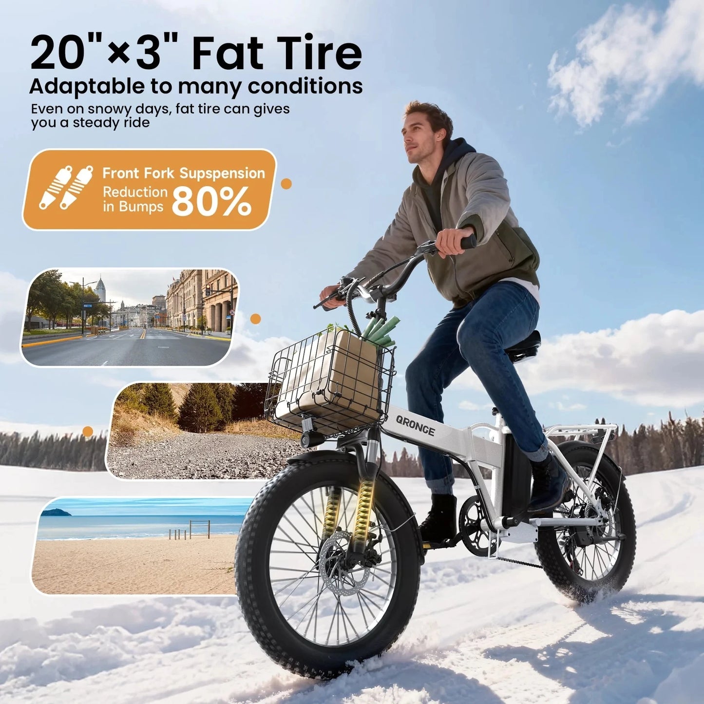 Qronge Waterfall 1000W Electric Bike Fat Tire Commuter Ebike