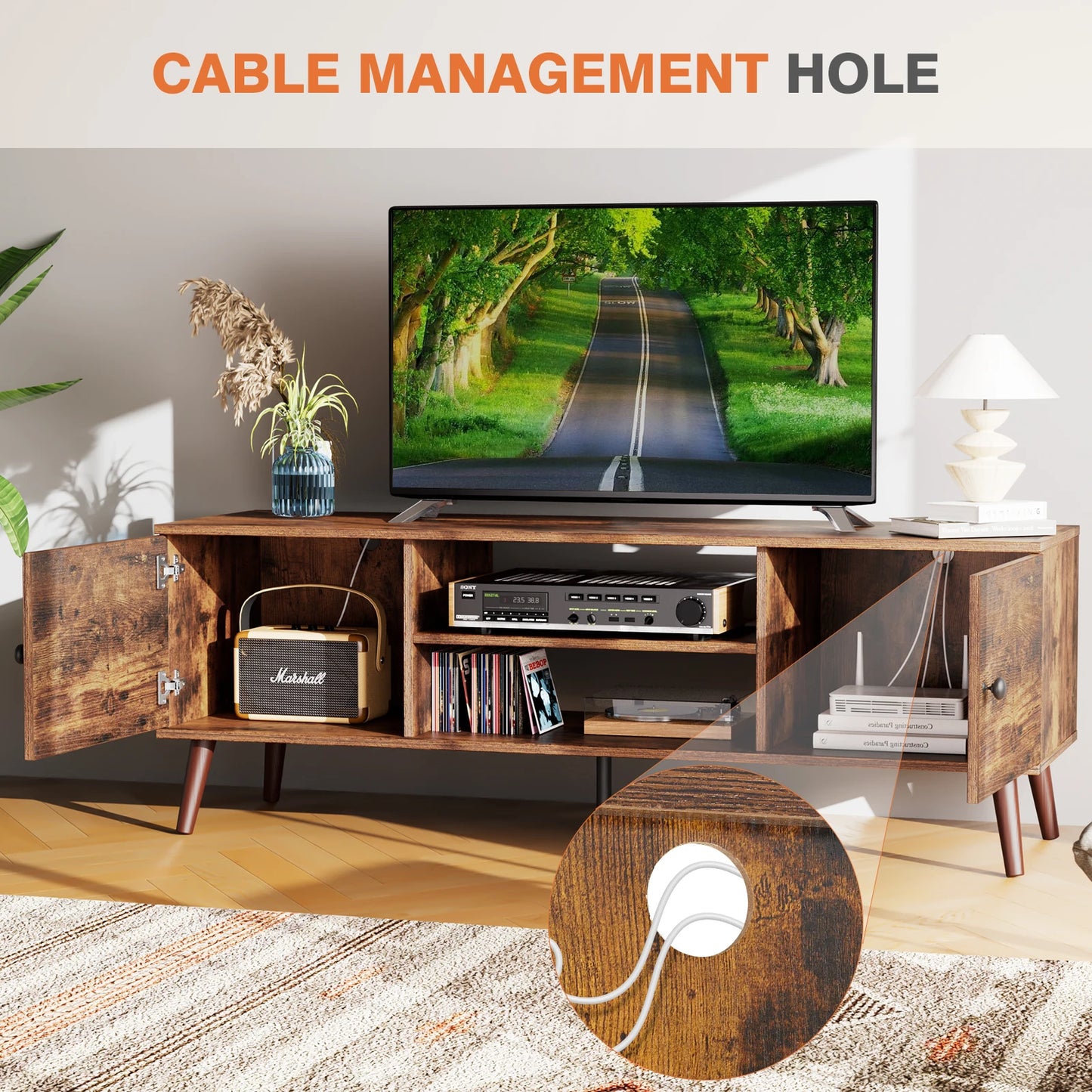 Mcq Wooden Living Room Tv Stand With Adjustable Shelf