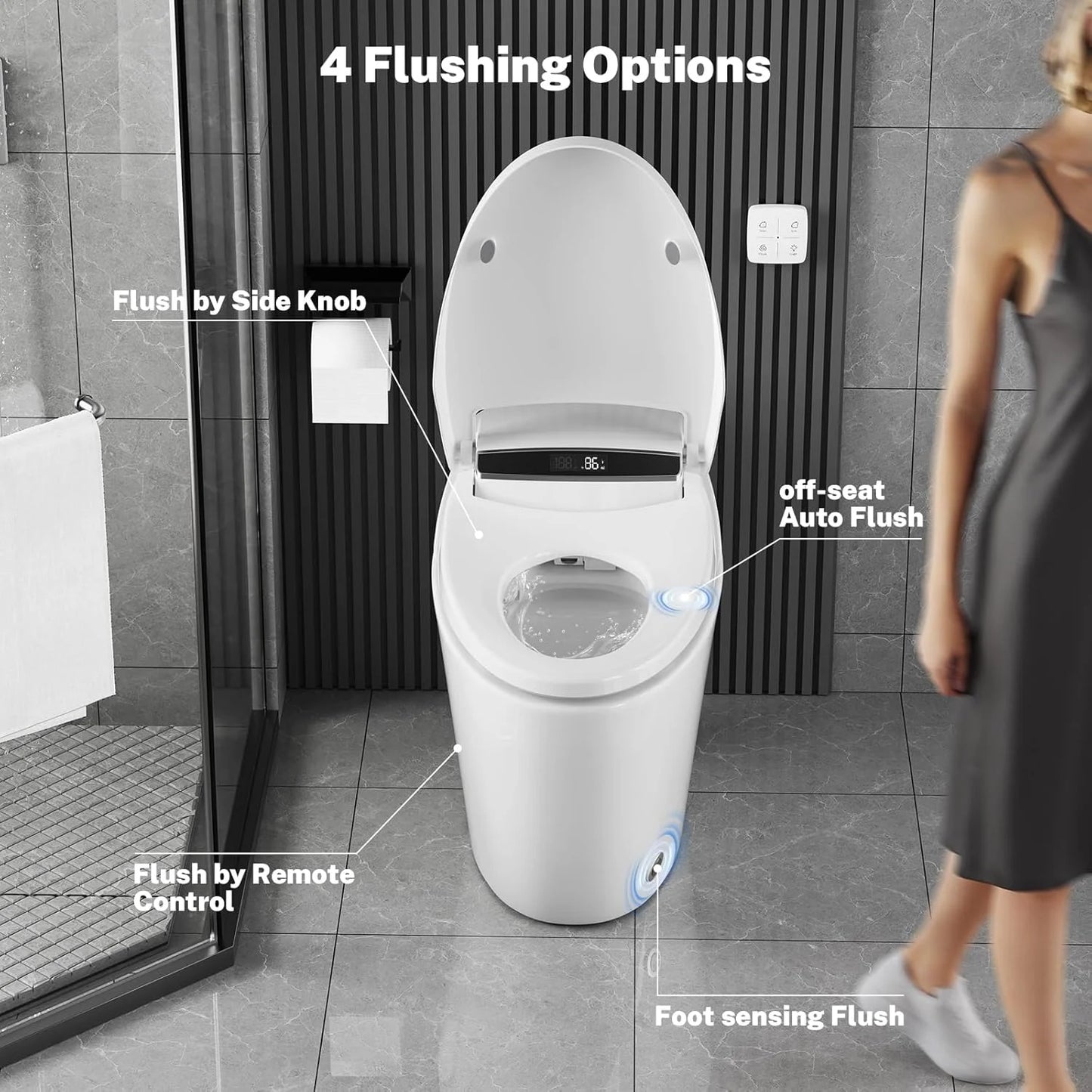 Hcore Smart One-piece Tankless Toilet Heated Seat Night Light Auto Flush Auto Open/Close Seat Slow Close Comfort Height