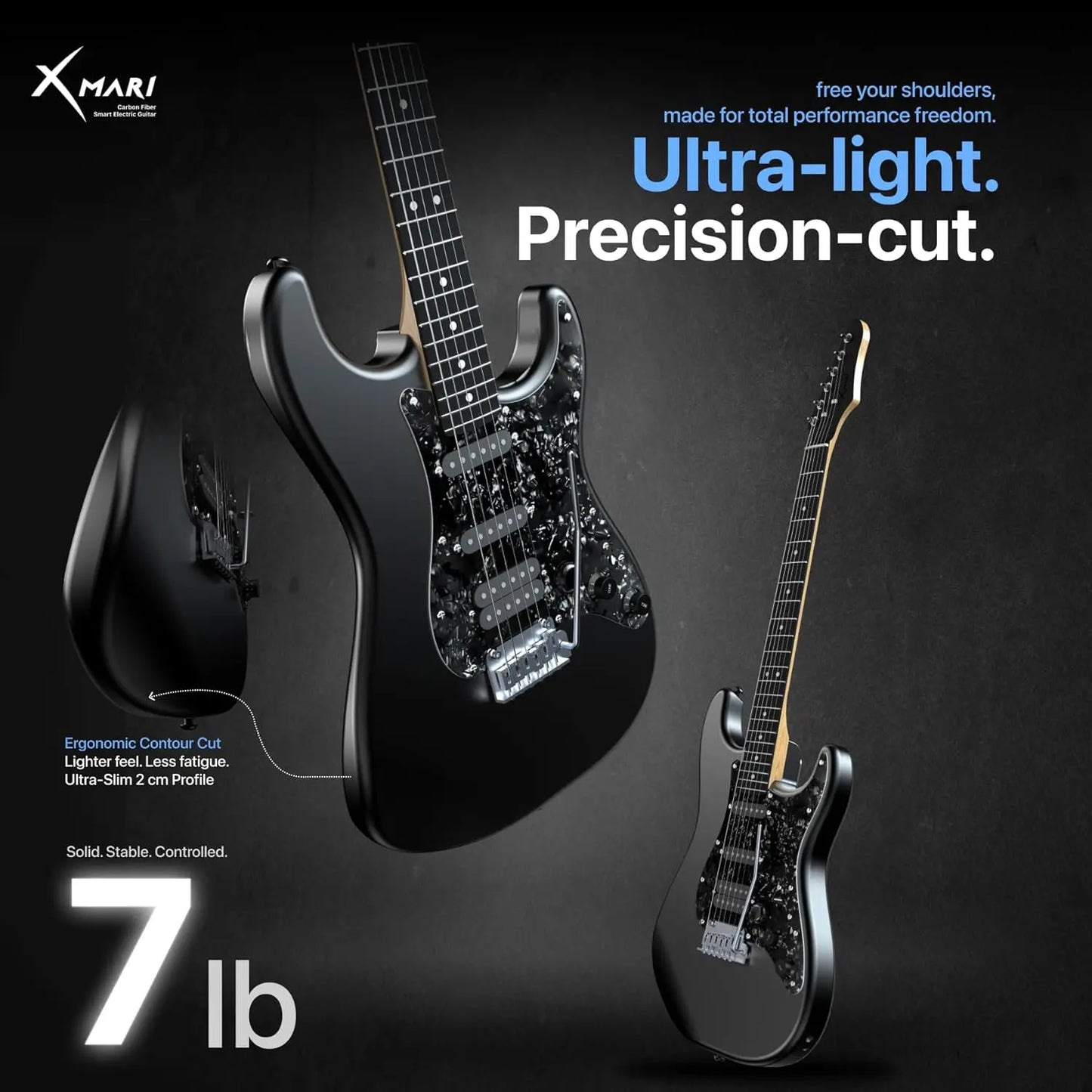 Enya XMARI Smart Electric Guitar: Carbon Fiber Body, Built-in DSP Effects (4 Presets), USB-C OTG Recording, Headphone Output. In