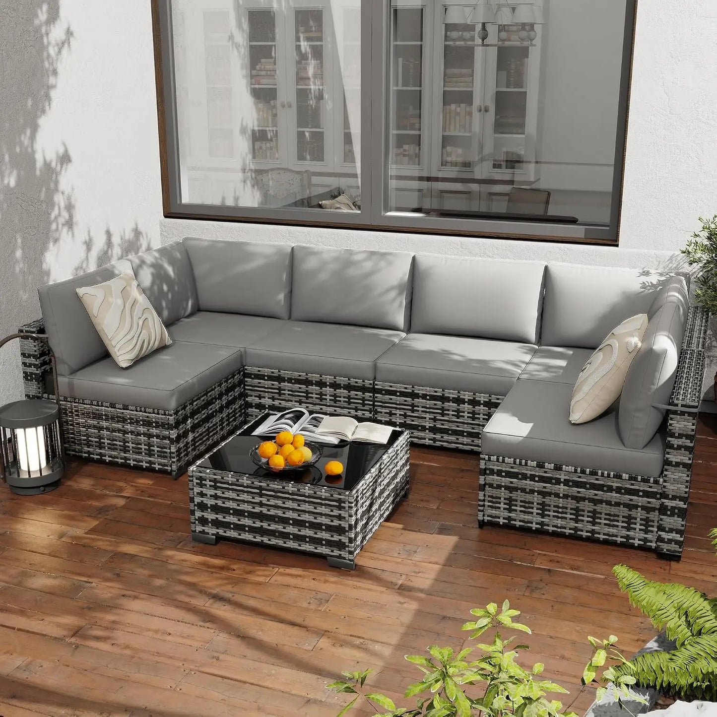 Seven Piece All Weather PE Rattan Modular Sectional Patio Set