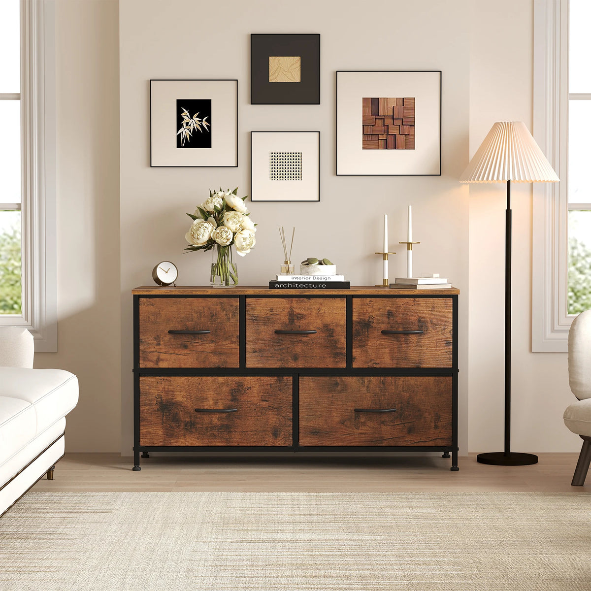 MCQ Modern Storage Cabinet With Wooden Top And Metal Frame