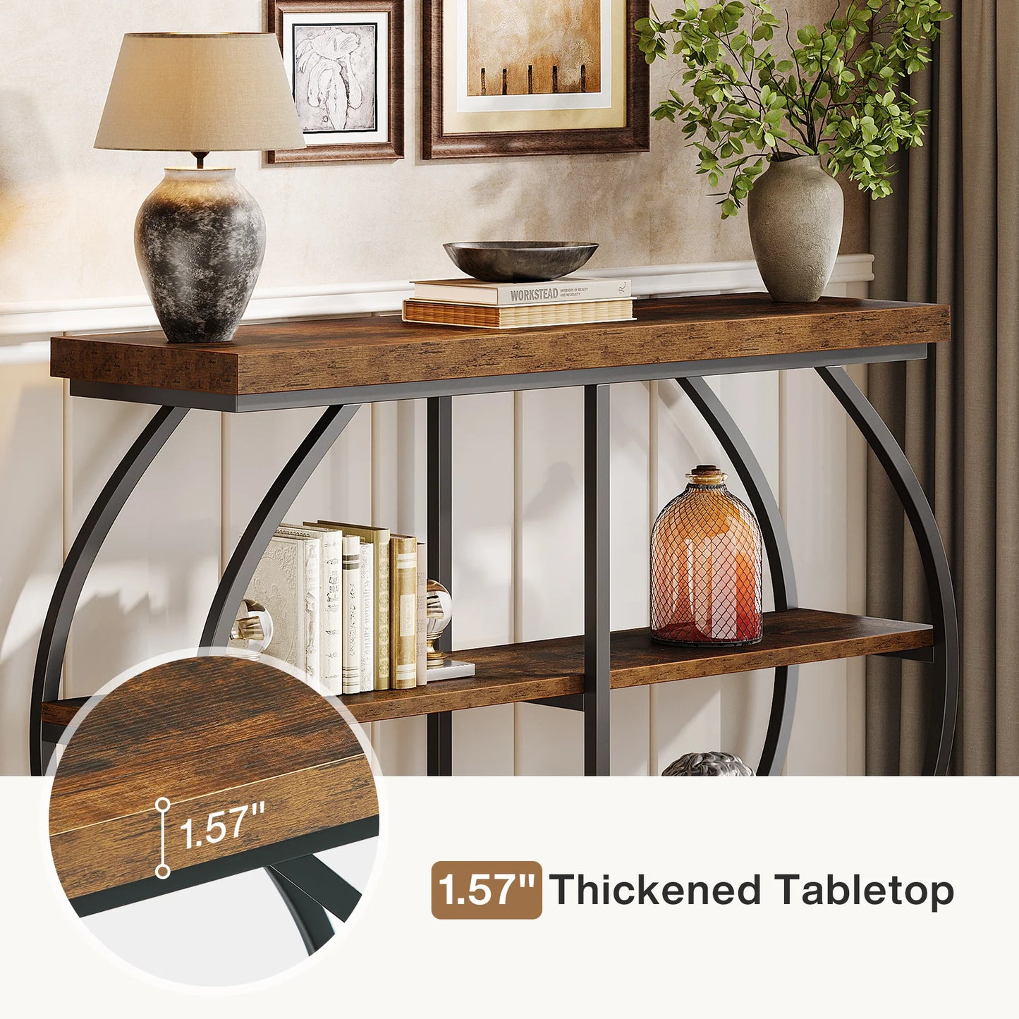 Tribesigns Console Table Industrial Arched Frame With Storage