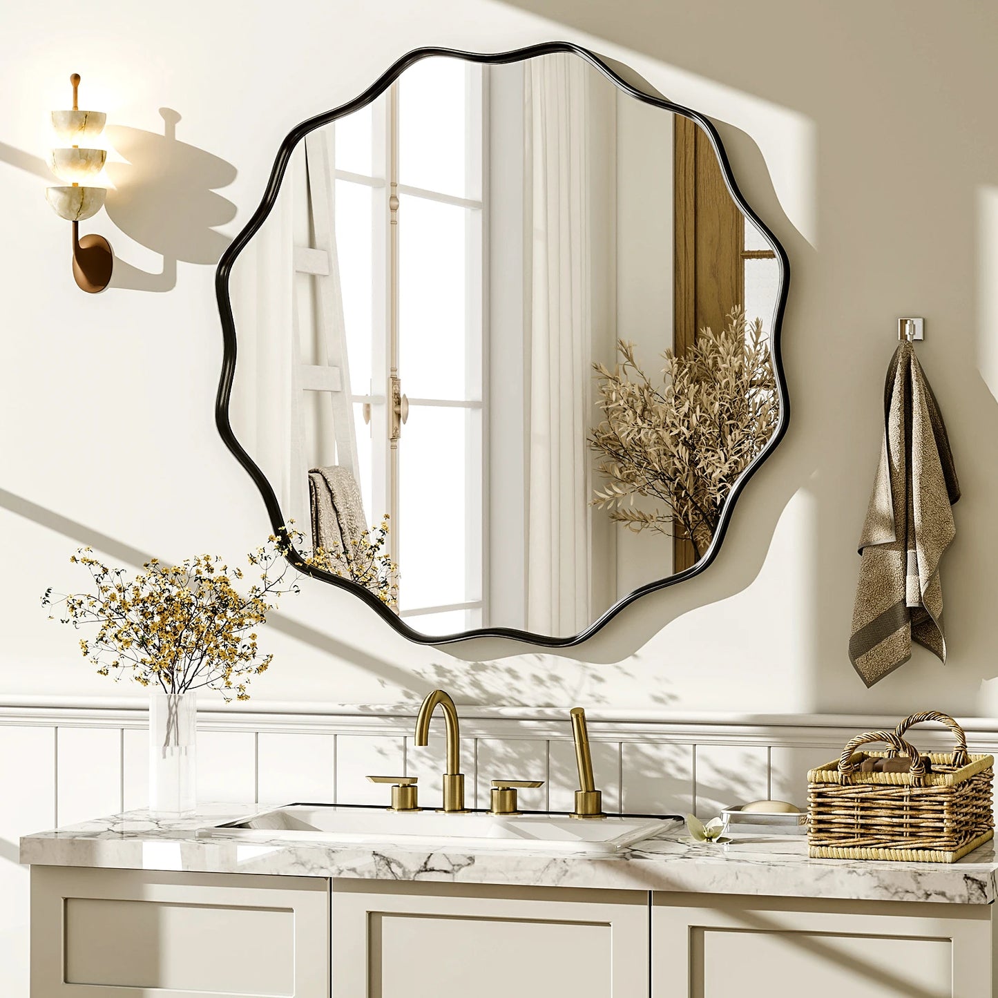 BEAUTYPEAK Wavy Round Decorative Wall Mirror With Deep Frame