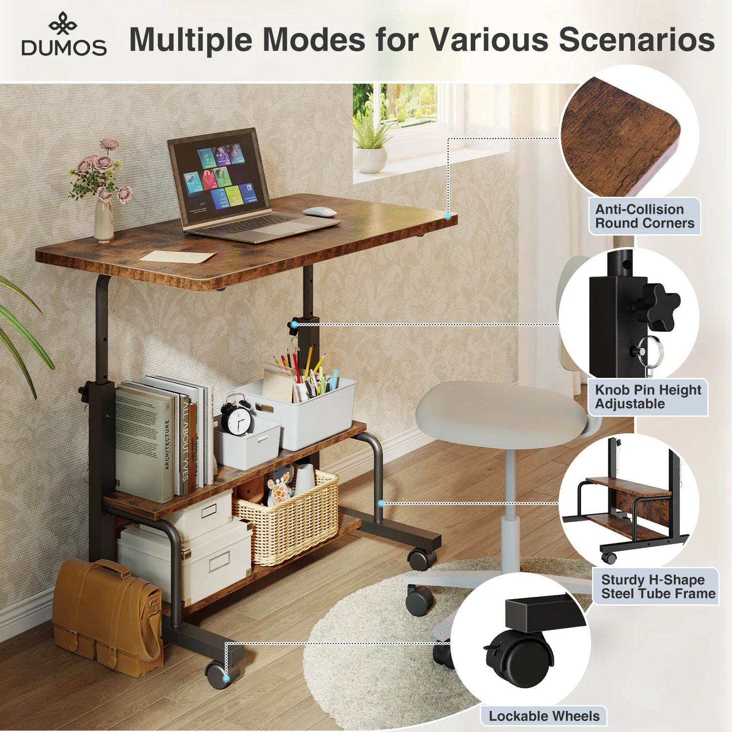 Jhk 31 Inch Adjustable Mobile Standing Computer Desk