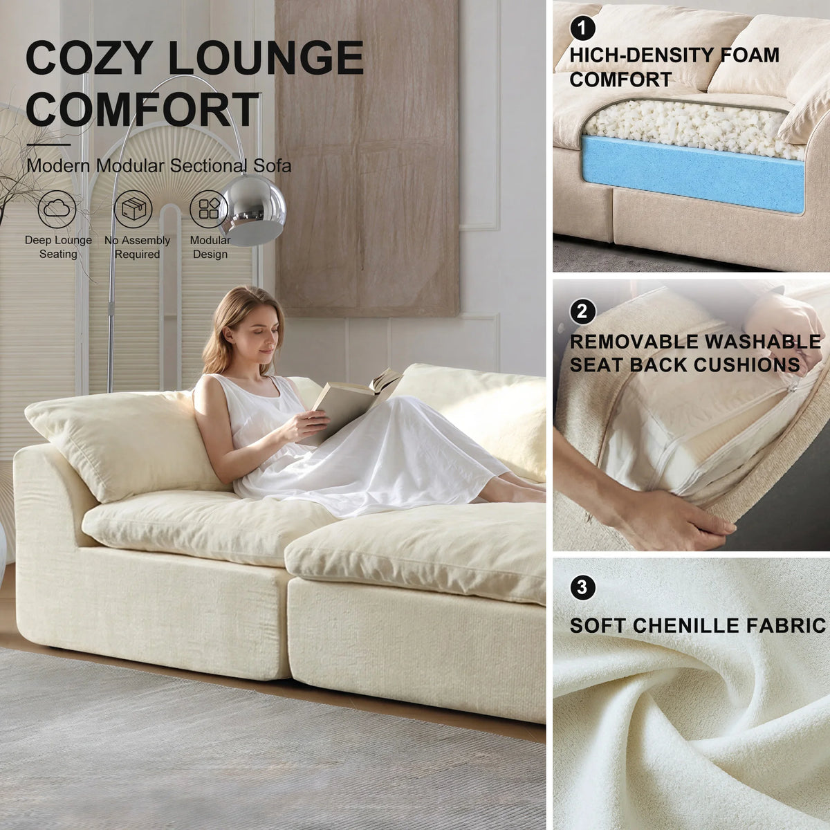 Yeflixvrau Modern Modular Sectional Sofa With Removable Seat Cushions