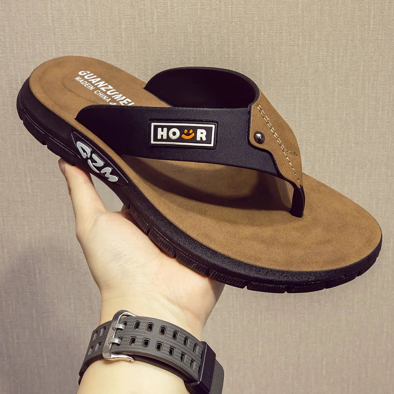 Men's Beach Slippers Anti-Slip Wear-Resistant Thick Sole PVC Sandals