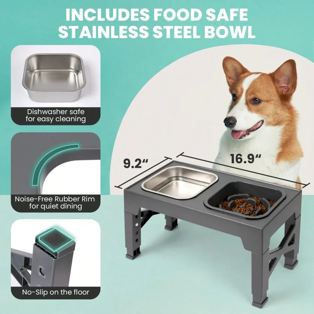 Elevated Stainless Steel Dog Bowl With Slow Feeder