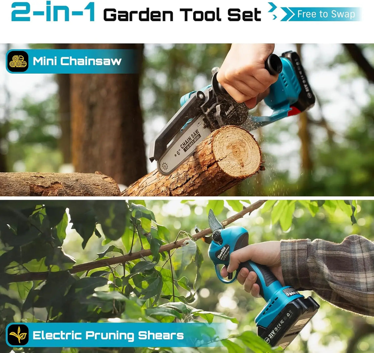 Seesii Brushless Electric Chainsaw And Pruning Shears Combo
