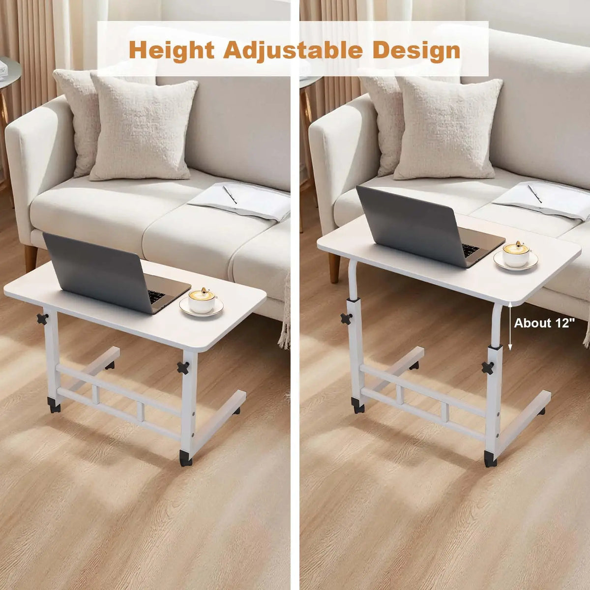 Adjustable Height Standing Desk With Wheels, Mobile C Shaped Laptop Table, Rolling Computer Workstation For Home Office Bed Sofa