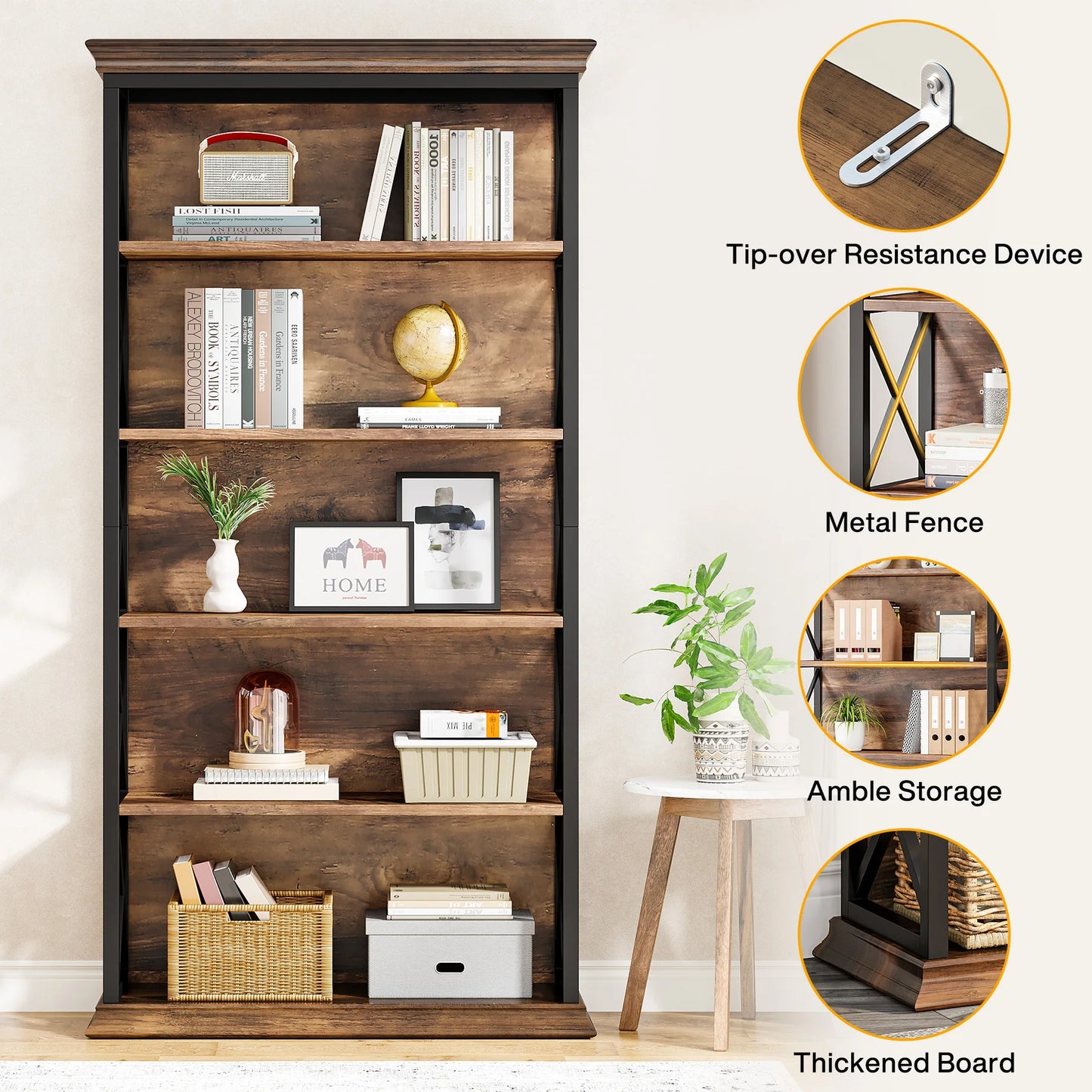 Tribesigns Industrial Bookcase Five-Shelf Floor Standing
