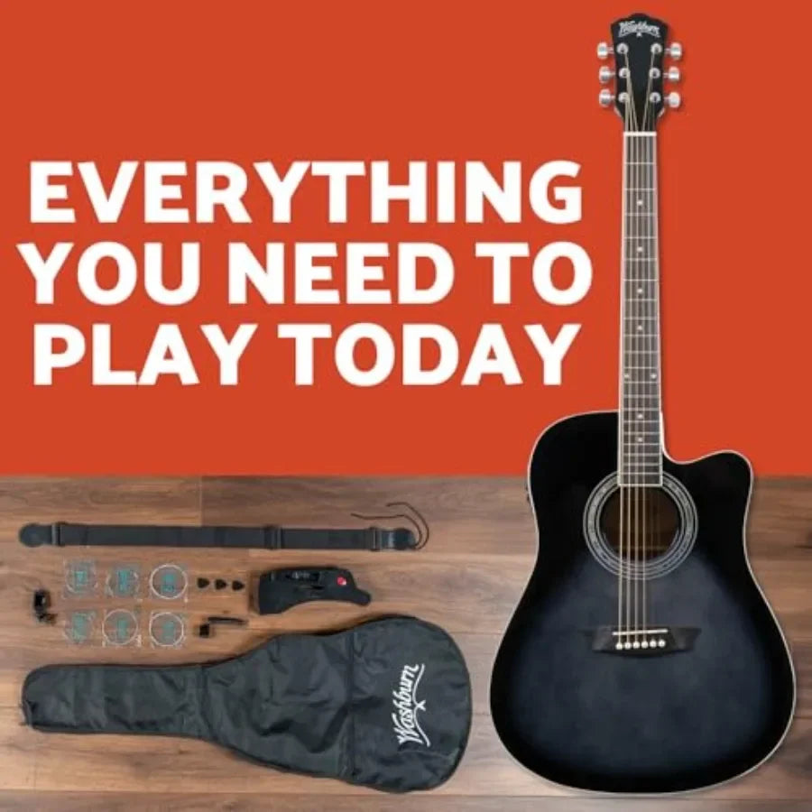 WA90CE Acoustic-Electric Guitar Kit Dreadnought Cutaway, Okoume Body, Natural Finish Built-In Tuner, Ideal for Holiday Gifting,