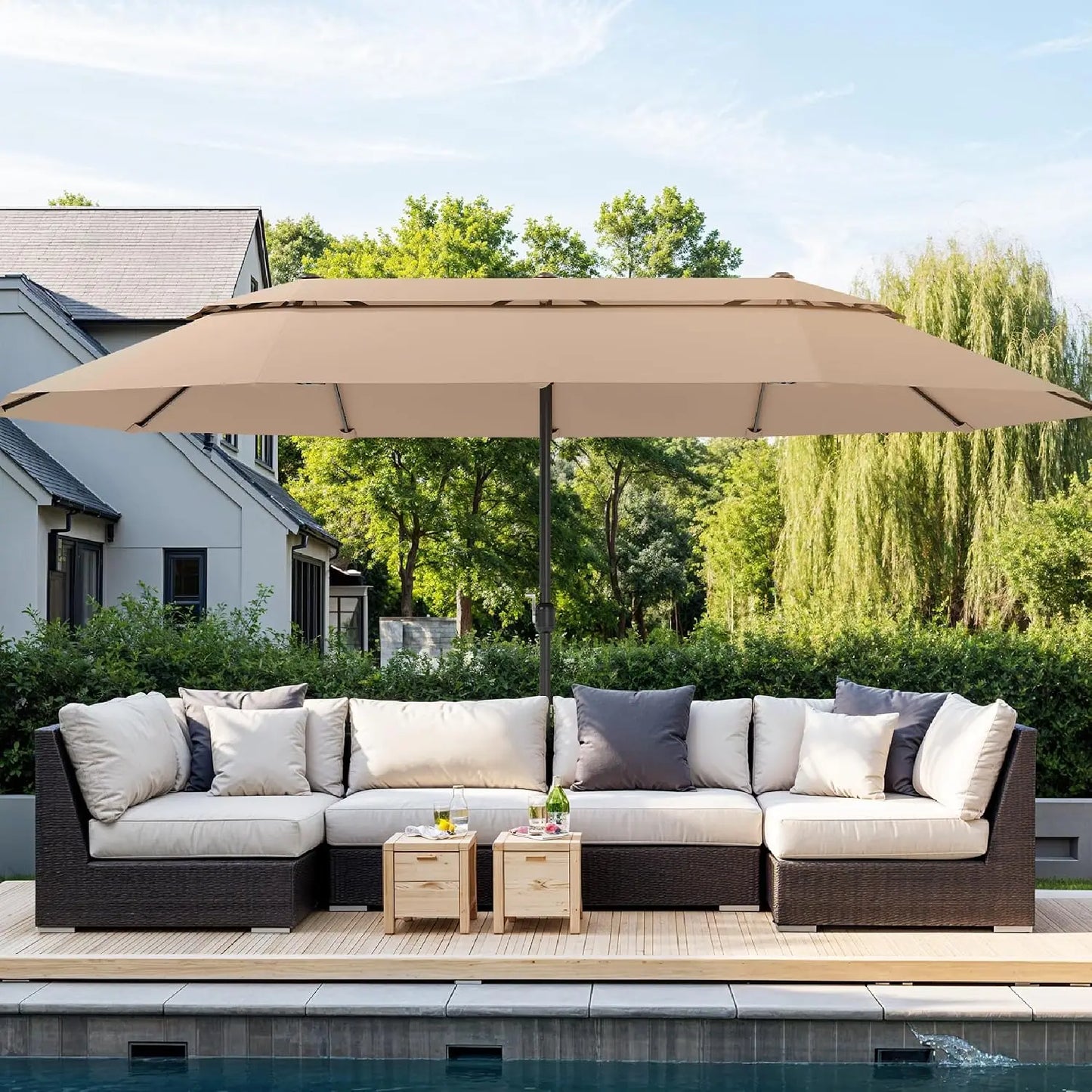 Rectangular Market Patio Umbrella With Stainless Steel Frame And Base Included
