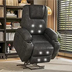 Electric Power Lift Recliner Chair For Seniors With Corduroy Fabric Cup Holders