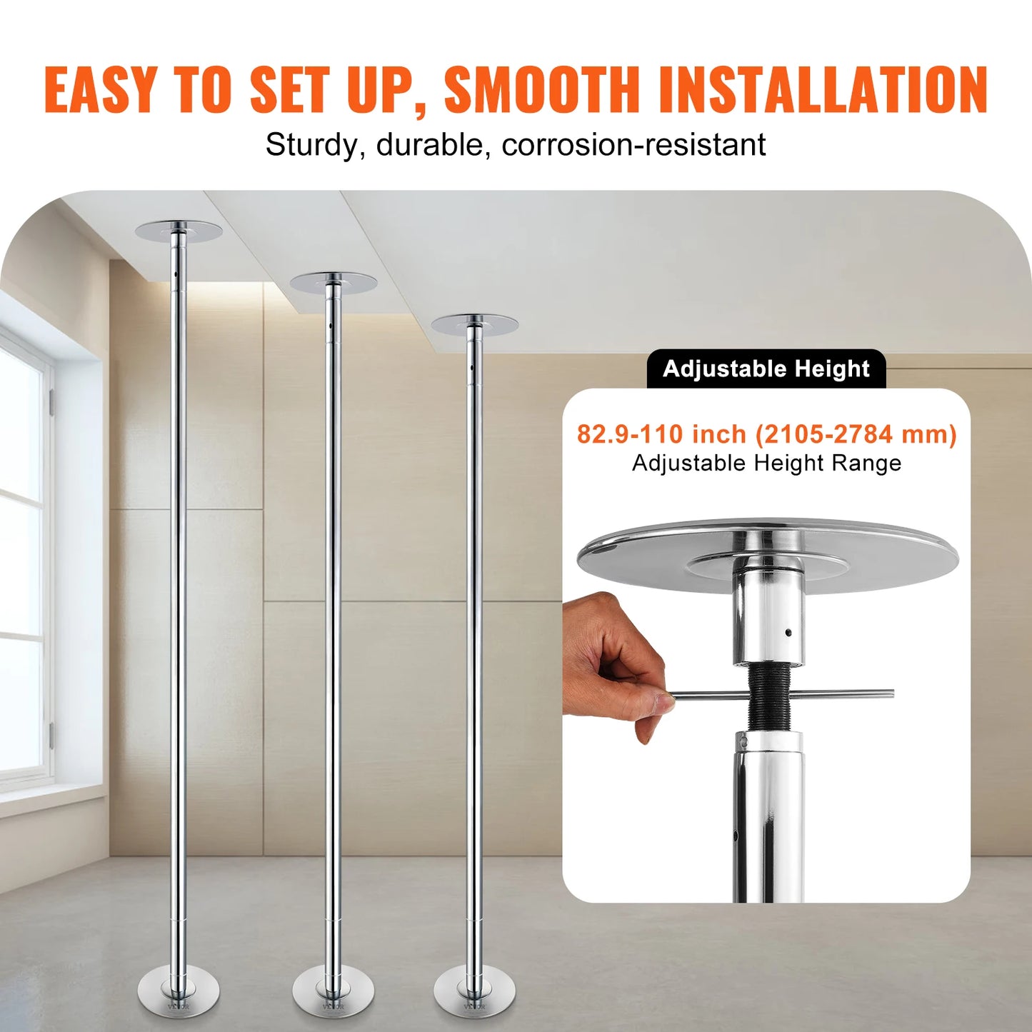 SucceBuy Professional Dancing Pole Spinning Static Dancing Pole Kit Portable Removable Pole 45mm Heavy-Duty Stainless Steel Pole