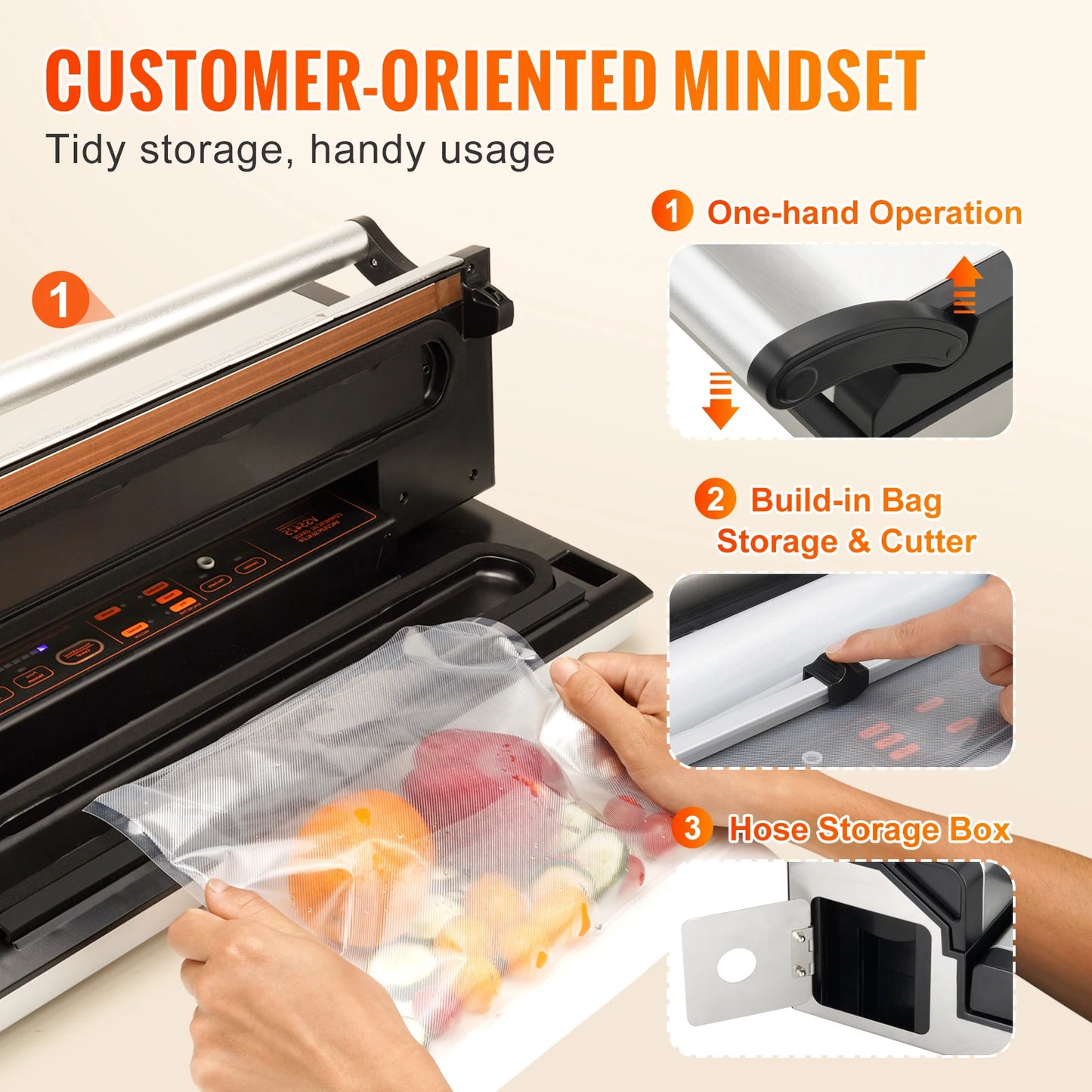 Commercial Vacuum Sealer Machine For Food Packaging With Storage Cutter