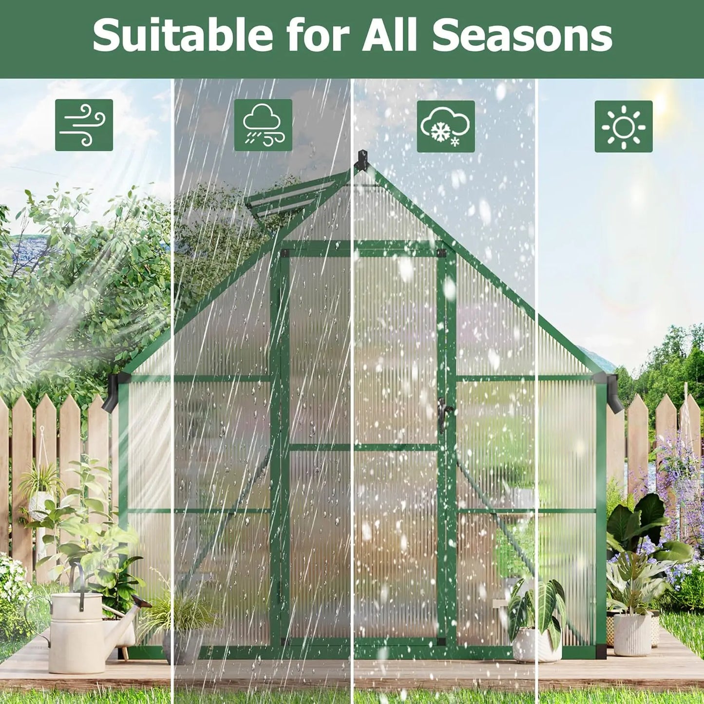 Polycarbonate Walk-In Outdoor Greenhouse With Roof Vent And Aluminum Frame