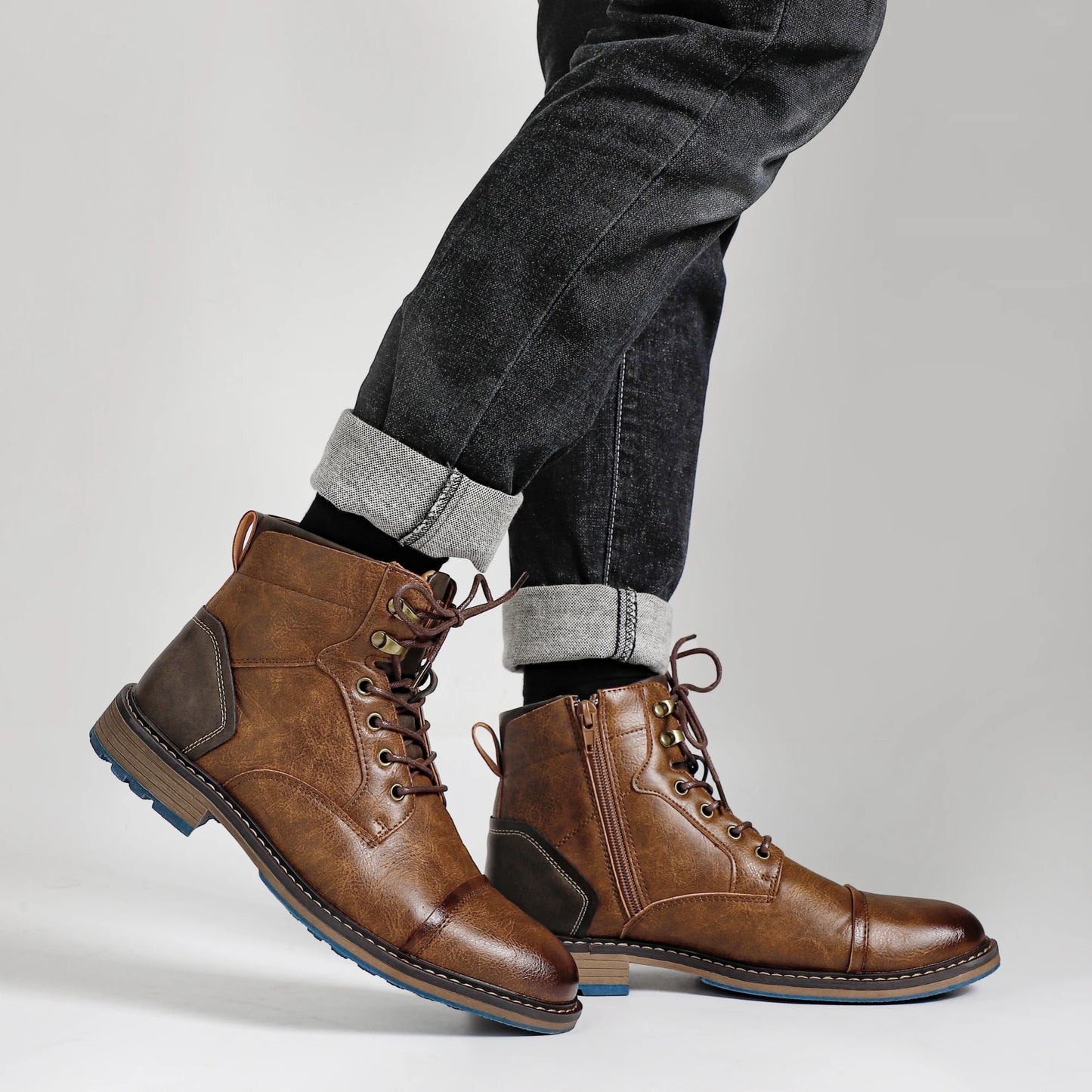 Hecrafted Retro Leather Ankle Boots Mens Classic Comfort