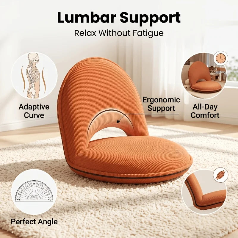 Adjustable Foldable Floor Chair With Backrest And Zipper