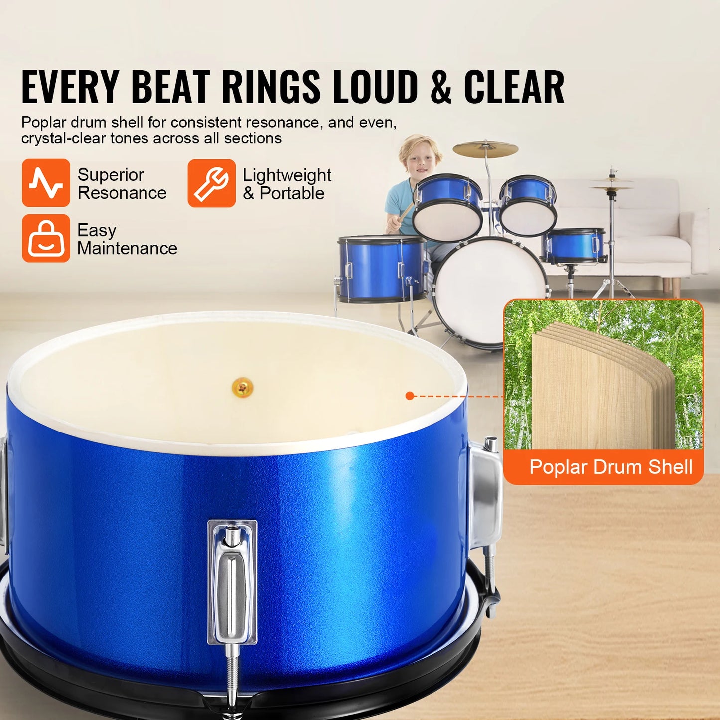 SucceBuy 5-Piece Kids Drum Set With Bass Toms Snare