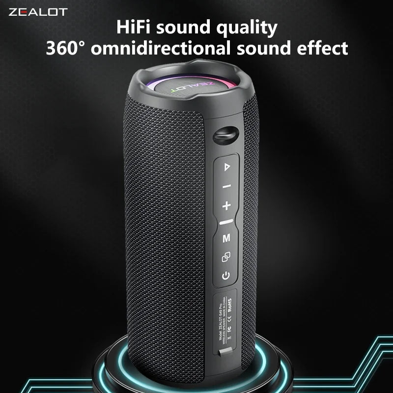 Zealot-S49 Pro 20W Wireless Speaker, RGB Light Wireless HiFi Sound Quality, Bass Boost, Dual Pairing, 3000mAh Battery