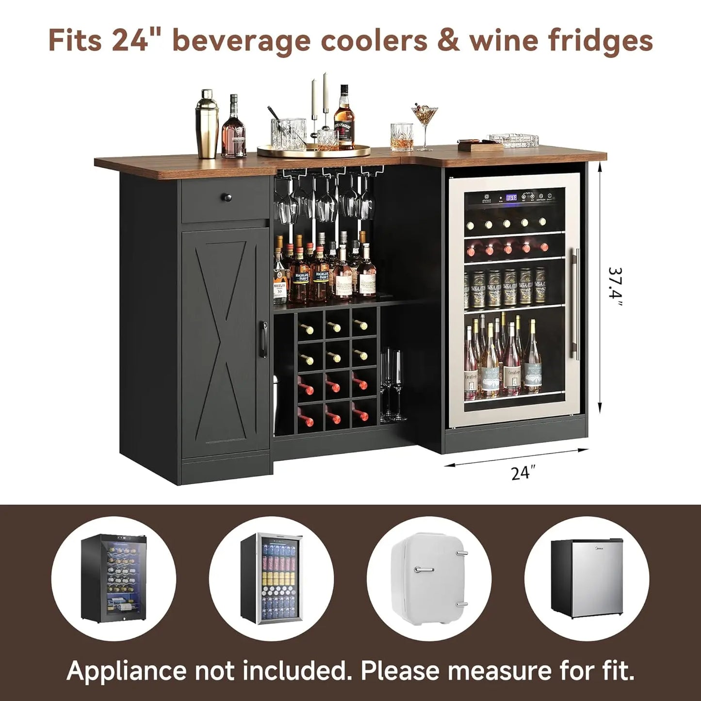U Shape Bar Cabinet With Fridge Space And Wine Rack