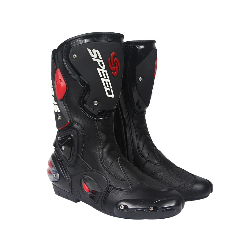 Leather Unisex Motorcycle Boots With Rubber Outsole