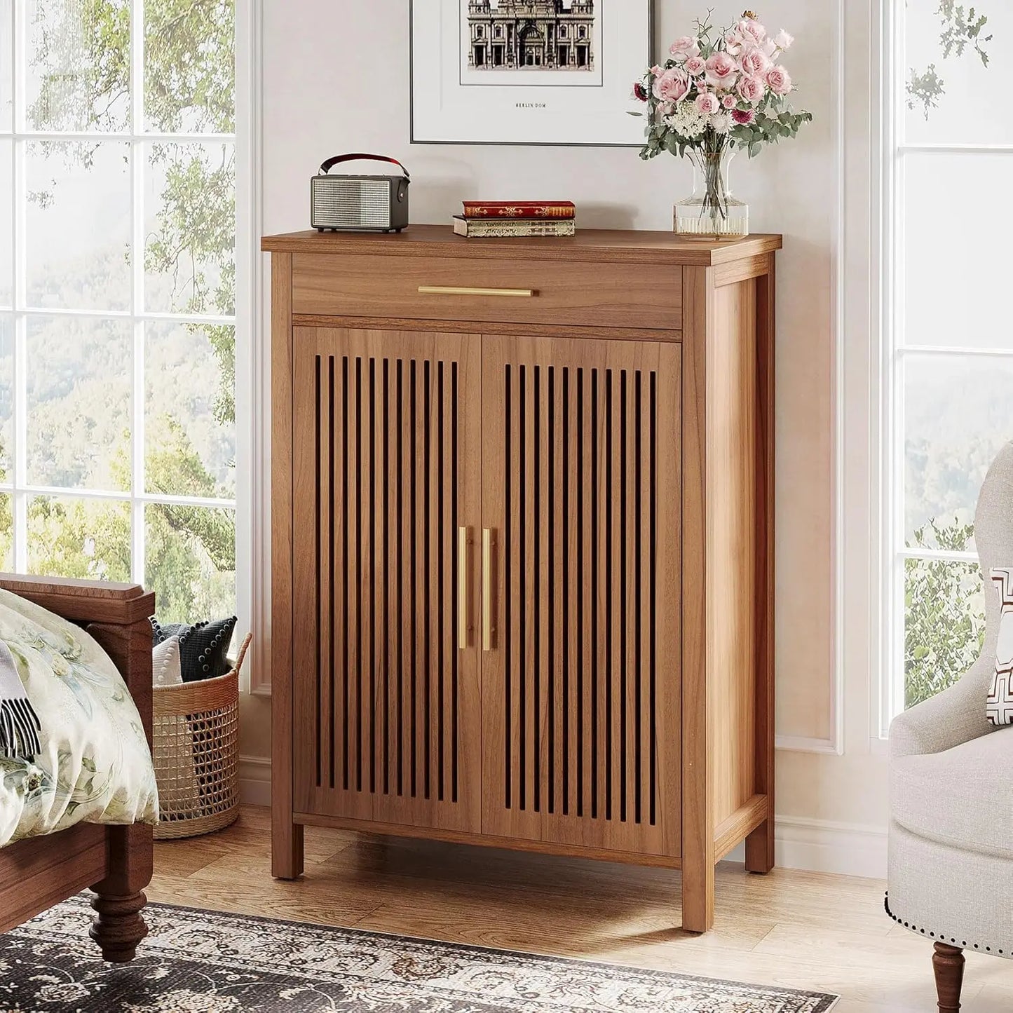 Little Tree 5-Tier Wooden Shoe Cabinet With Louvered Doors