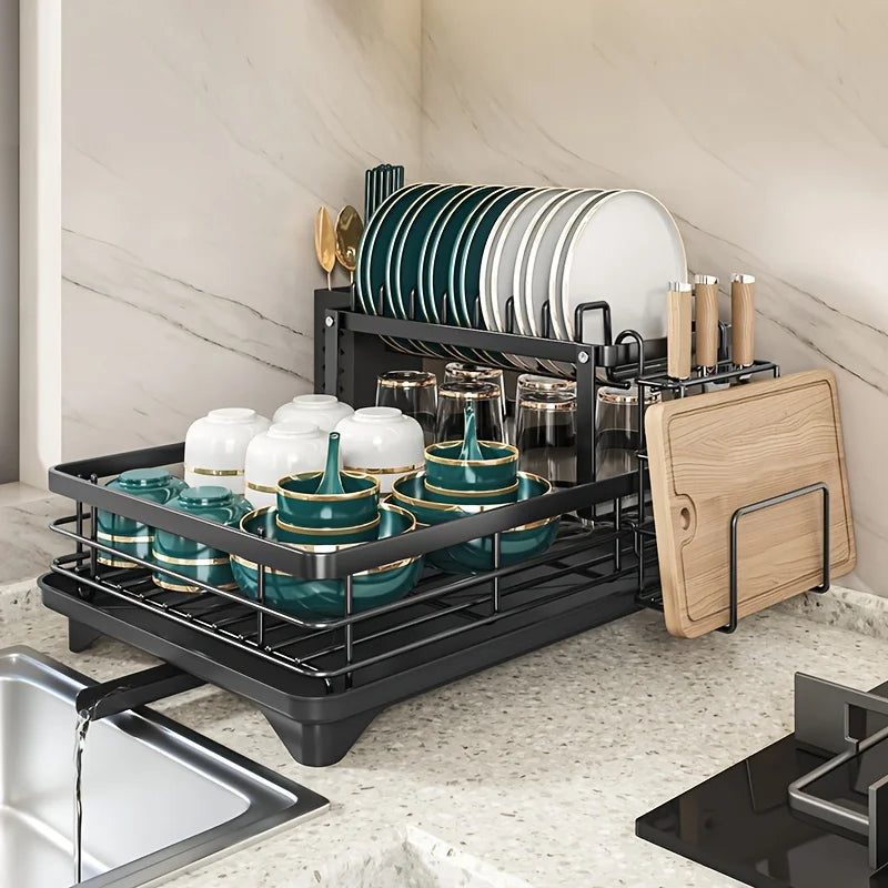AEHOME Expandable 2 Tier Metal Dish Drying Rack