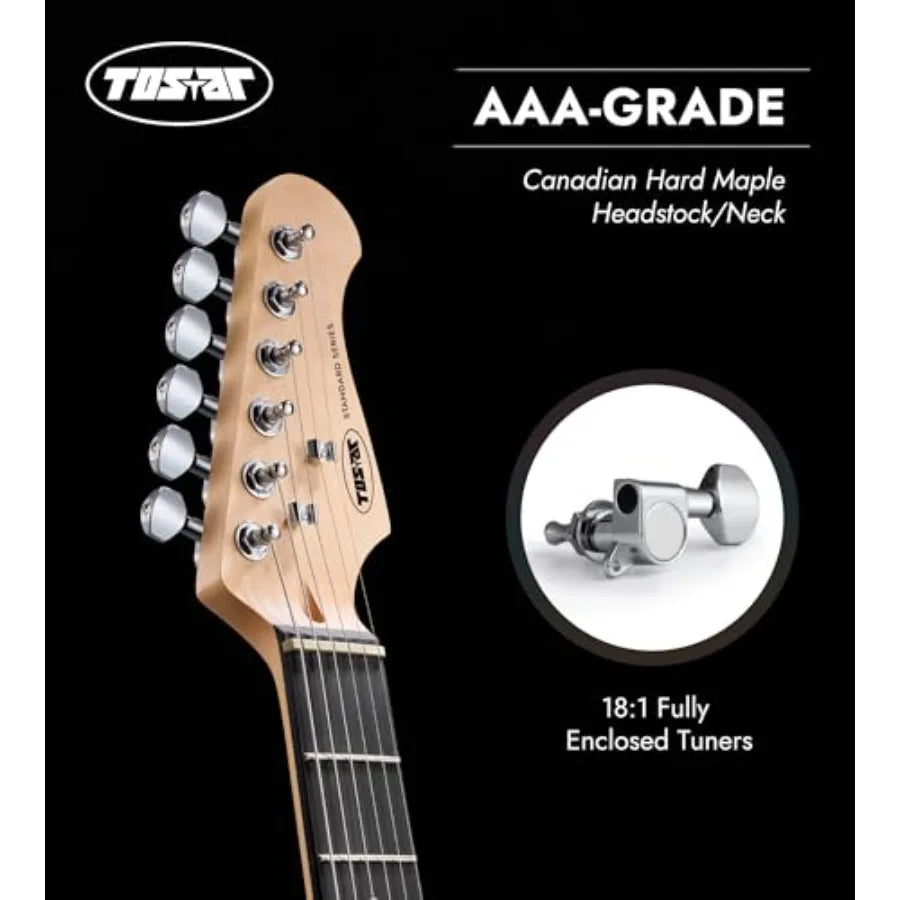 Beginner Electric Guitar, Solid Body, 39 Full Size Strat Style with HSS Pickups, 5-Way Switch, Tremolo Bridge, Maple Neck Tecto