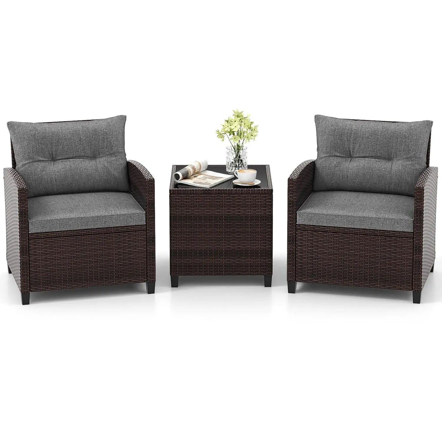 PE Rattan 3 Piece Outdoor Patio Sofa Set With Cushions