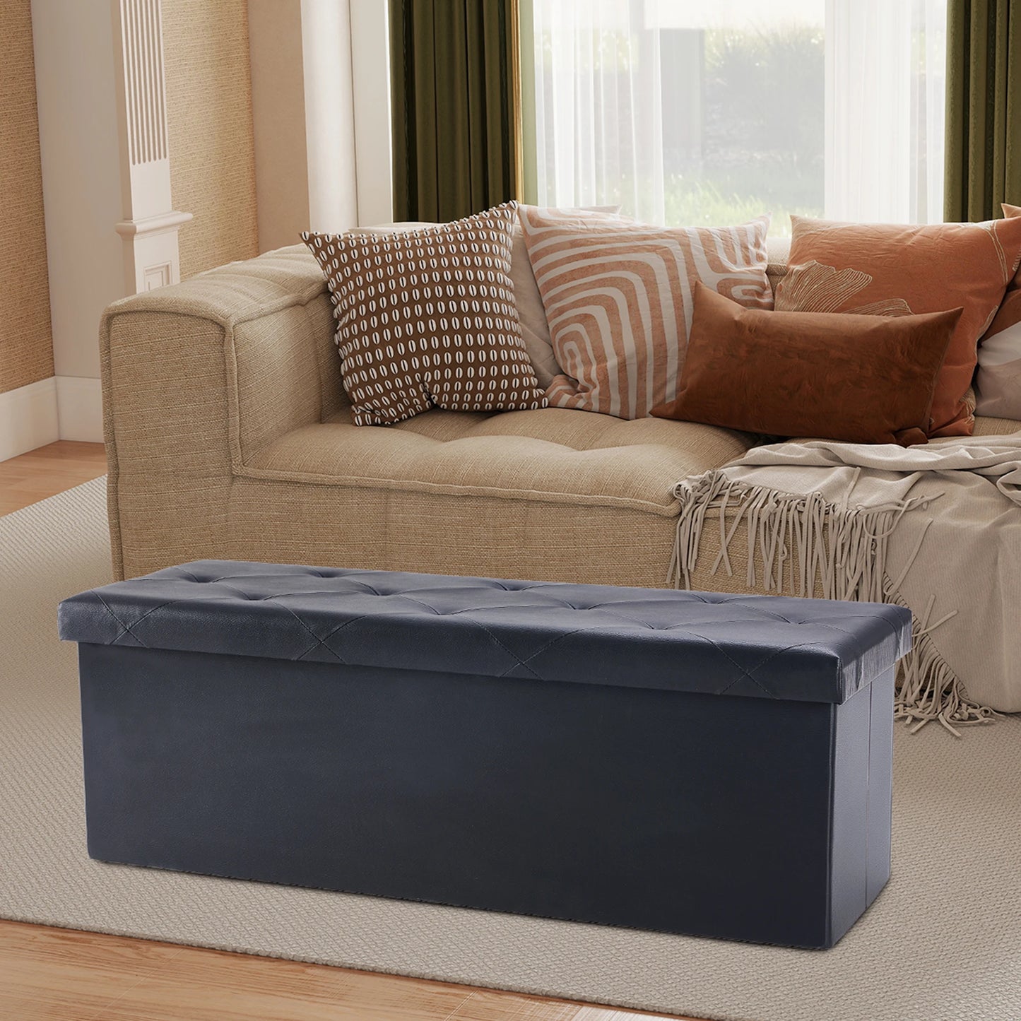 JHK Leather Folding Ottoman Storage Footstool Toy Box