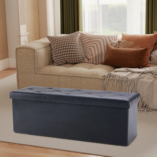 JHK Leather Folding Ottoman Storage Footstool Toy Box