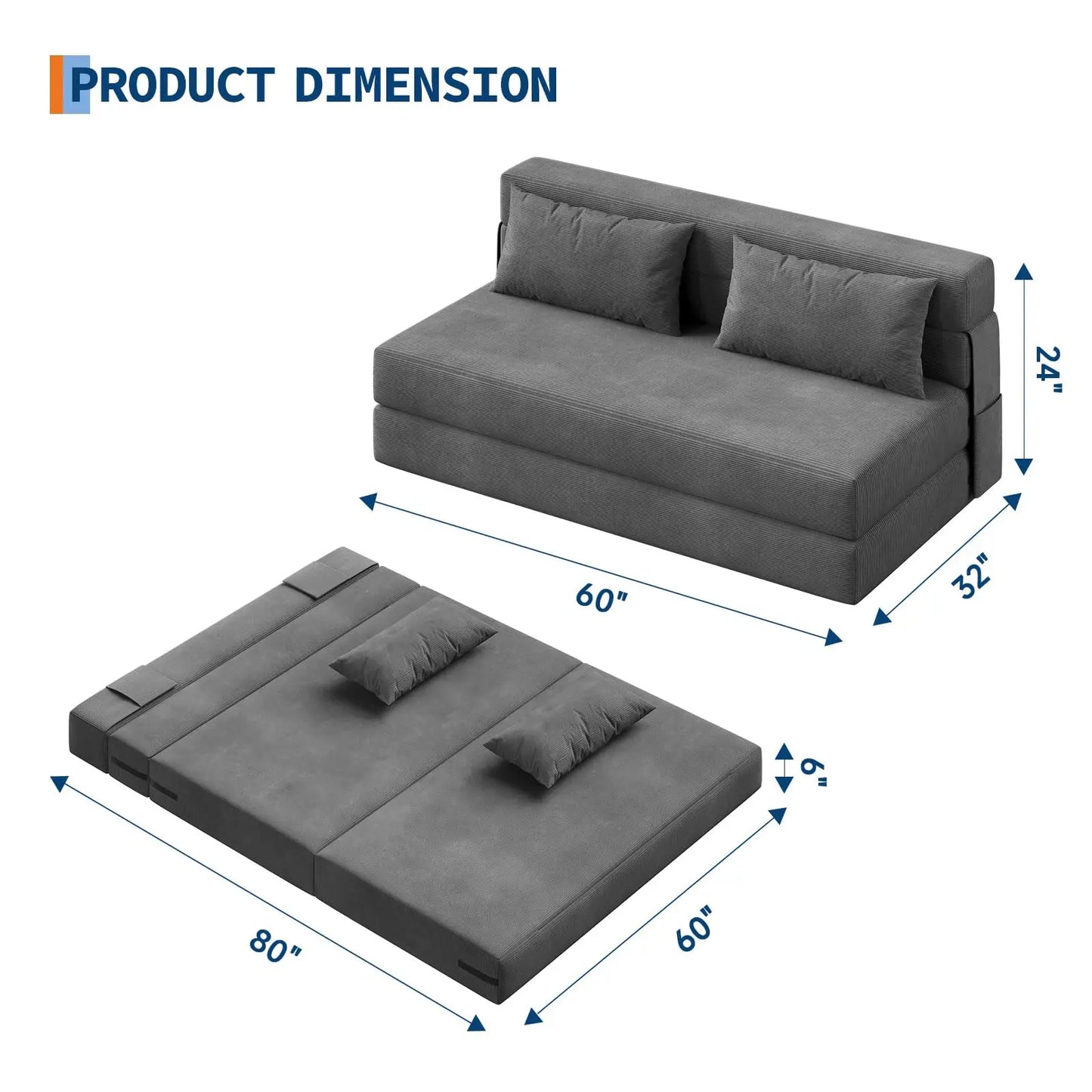 HobbyLane 4-In-1 Folding Sofa Bed Sleeper Loveseat Space-Saving