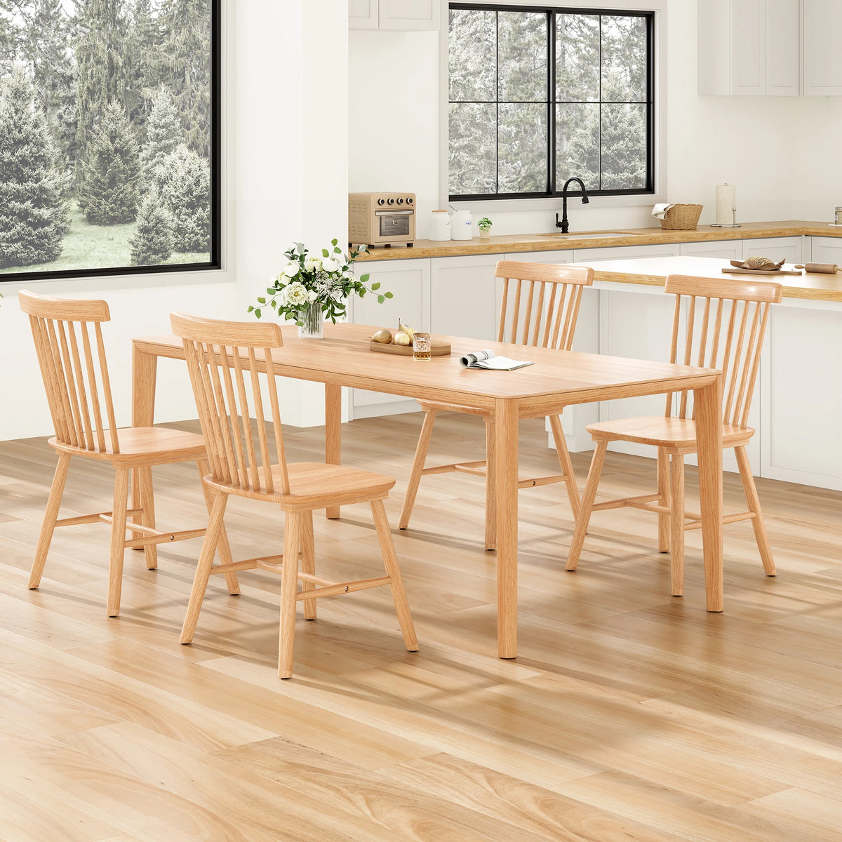 Farini Dining Chairs Set of 4, Mid Century Modern Spindle Back Wood Chairs with Comfortable Seat for Kitchen & Dining Room
