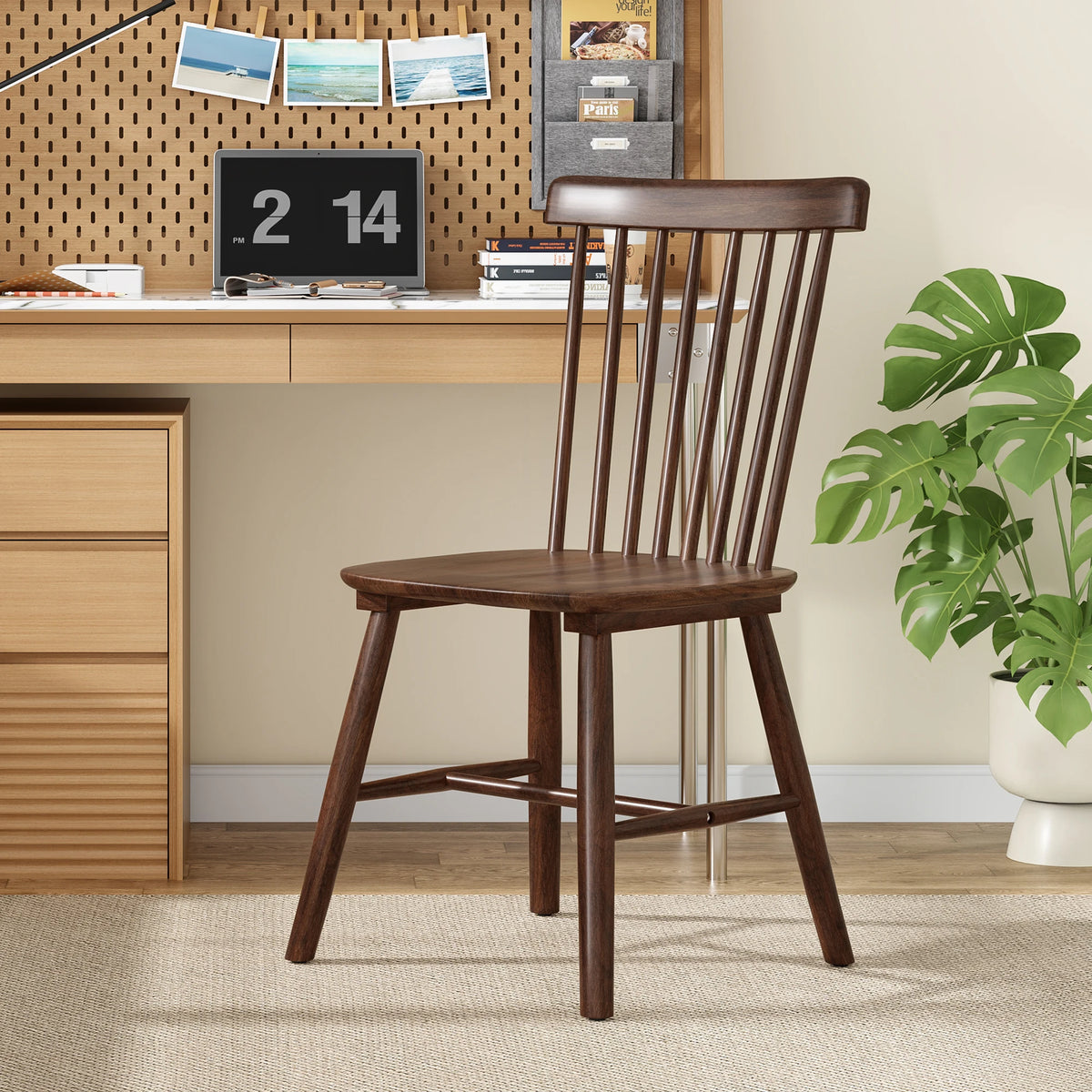Farini Dining Chairs Set of 4, Mid Century Modern Spindle Back Wood Chairs with Comfortable Seat for Kitchen & Dining Room