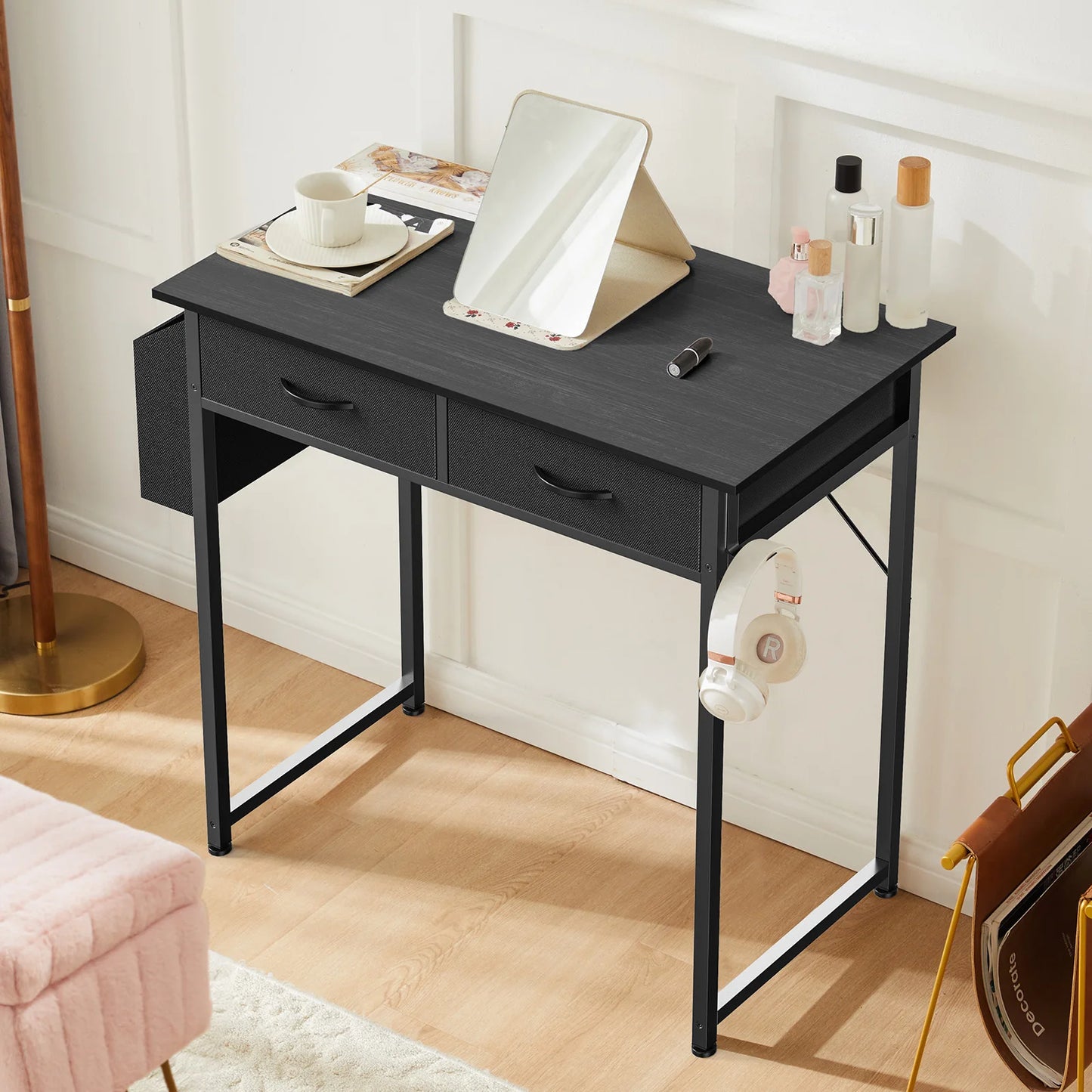 JHK Modern 32 Inch Office Computer Desk With Fabric Storage