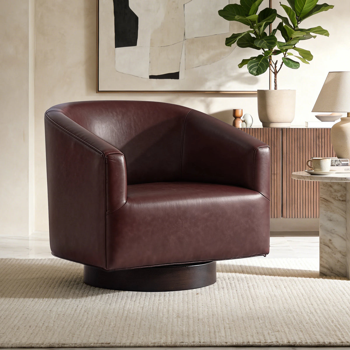 KERDOM Barrel Accent Chair, Modern Round Linen Arm Chair for Living Room, Bedroom, Comfy Club Reading Chairs for Adults, Black