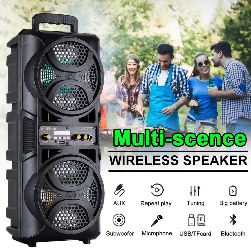 Portable 3000W Bluetooth Speaker Subwoofer Heavy Bass Sound System Party DJ Karaoke Remote & MIC