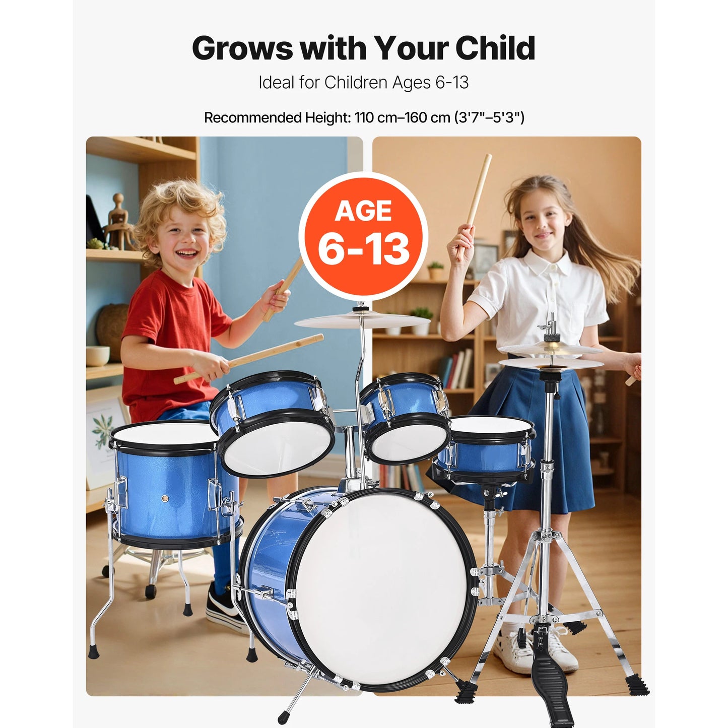 SucceBuy Five Piece Kids Drum Set With Adjustable Throne