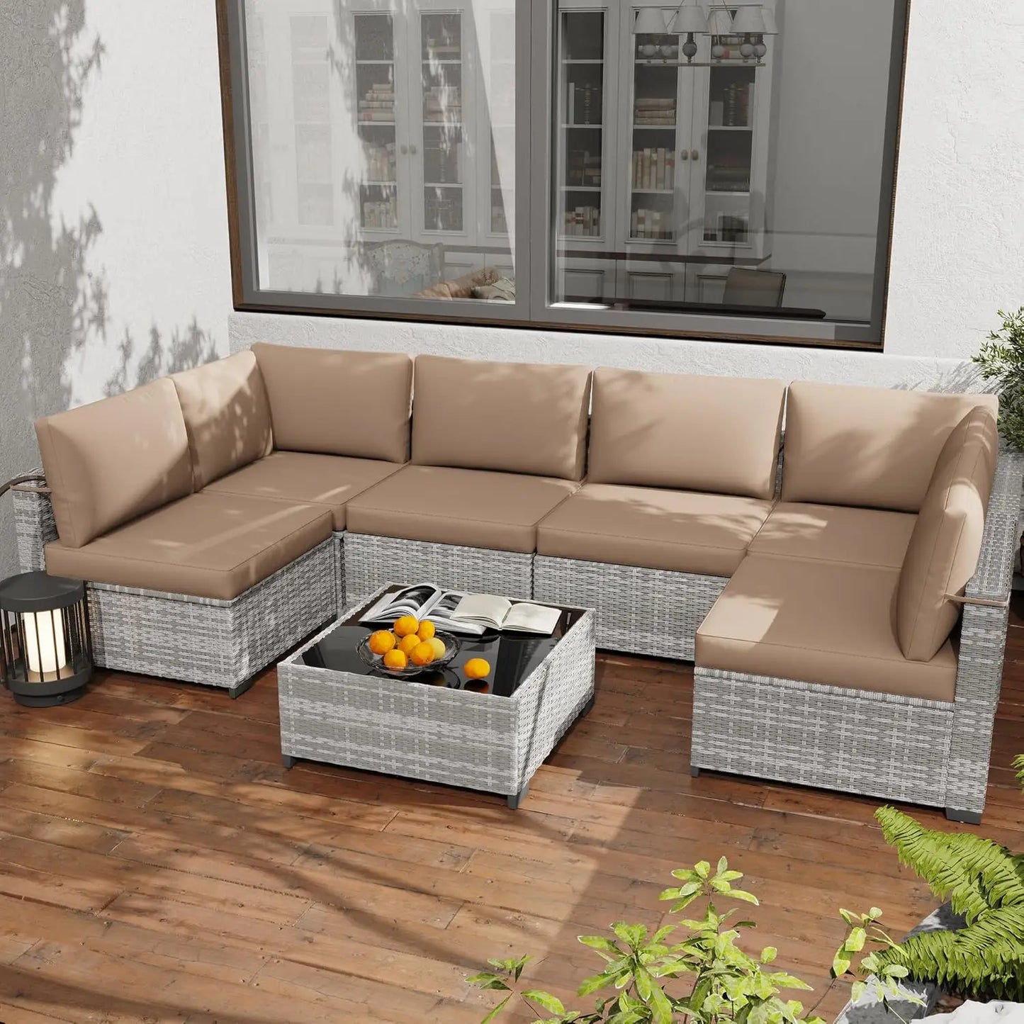Seven Piece All Weather PE Rattan Modular Sectional Patio Set