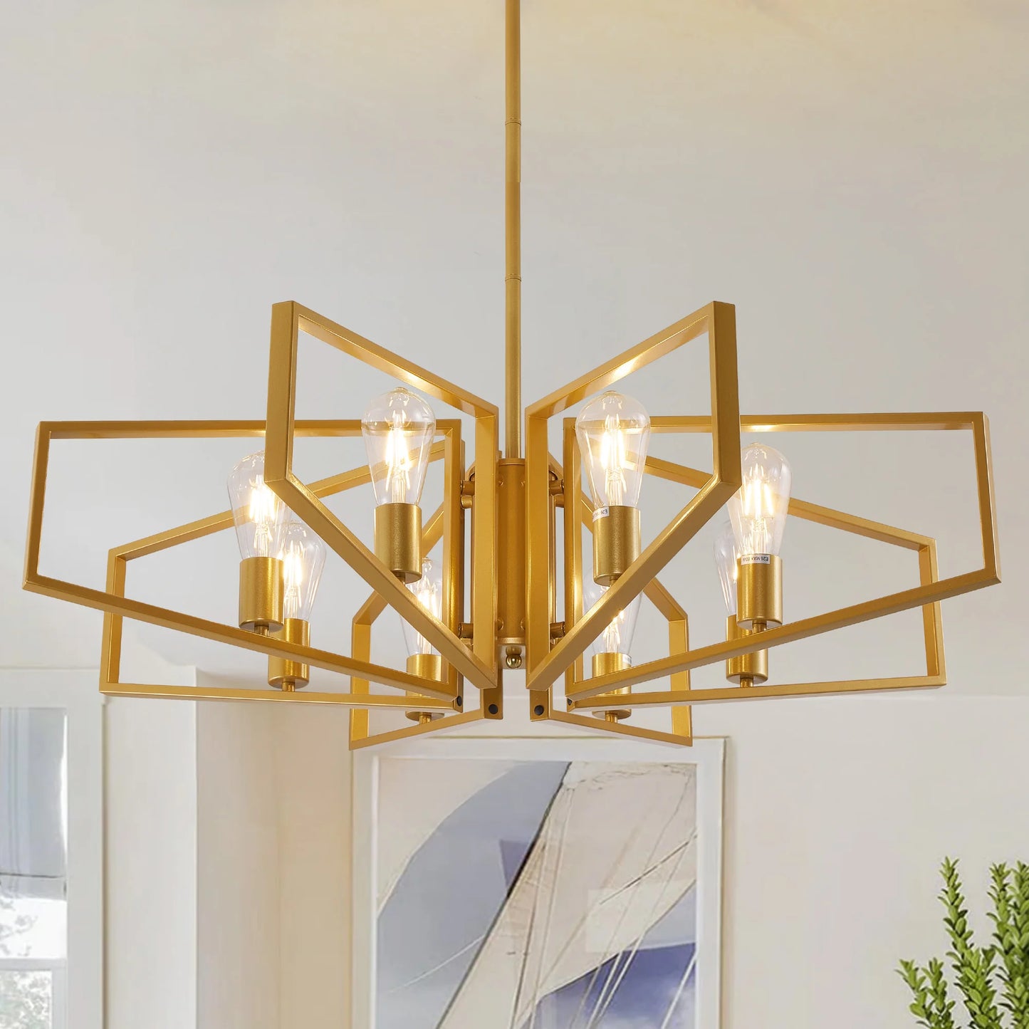 Modern 8 Light Geometric Chandelier With Adjustable Height